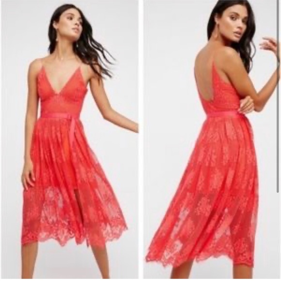 Free People Dresses & Skirts - Free People Red Lace Overlay Dress